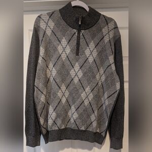 Joe Joseph Abboud Men’s Gray Argoyle Sweater 1/4 Zip Pullover 100% Cotton Size L